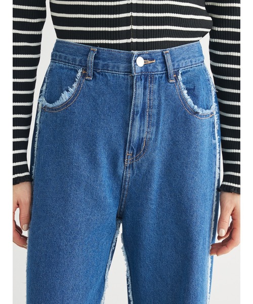 Green　Parks（グリーンパークス）の「・Double　Flagsフリンジラインストレートデニム（デニムパンツ・レディース・インディゴブルー・FREE）」の5枚目の写真