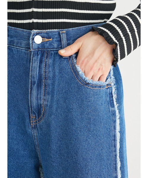 Green　Parks（グリーンパークス）の「・Double　Flagsフリンジラインストレートデニム（デニムパンツ・レディース・インディゴブルー・FREE）」の6枚目の写真