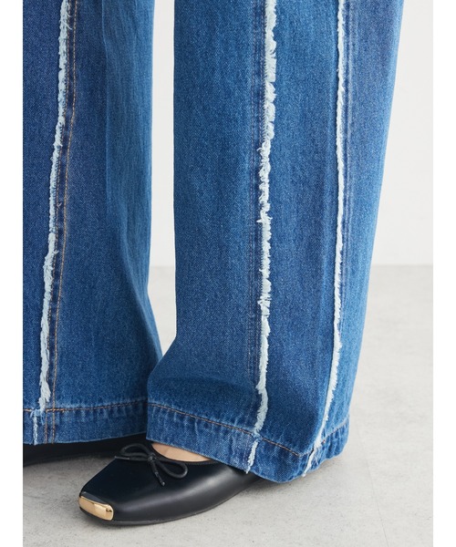 Green　Parks（グリーンパークス）の「・Double　Flagsフリンジラインストレートデニム（デニムパンツ・レディース・インディゴブルー・FREE）」の8枚目の写真