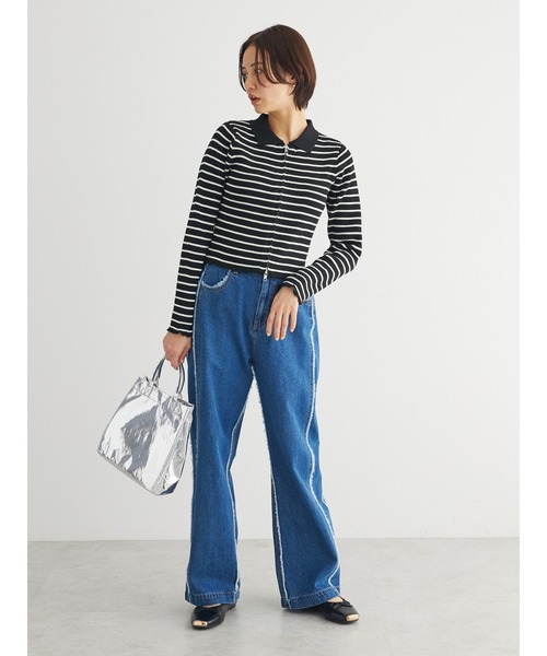 Green　Parks（グリーンパークス）の「・Double　Flagsフリンジラインストレートデニム（デニムパンツ・レディース・インディゴブルー・FREE）」の3枚目の写真