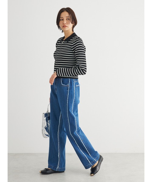 Green　Parks（グリーンパークス）の「・Double　Flagsフリンジラインストレートデニム（デニムパンツ・レディース・インディゴブルー・FREE）」の2枚目の写真