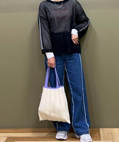 Green　Parks（グリーンパークス）の「・Double　Flagsフリンジラインストレートデニム（デニムパンツ・レディース・インディゴブルー・FREE）」の9枚目の写真