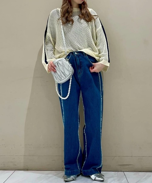 Green　Parks（グリーンパークス）の「・Double　Flagsフリンジラインストレートデニム（デニムパンツ・レディース・インディゴブルー・FREE）」の10枚目の写真