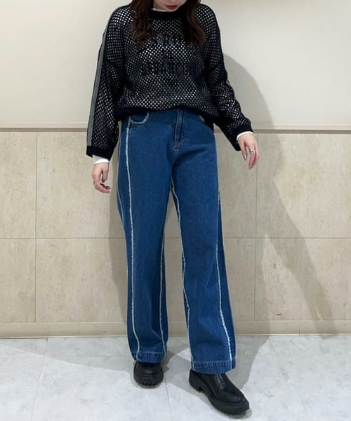 Green　Parks（グリーンパークス）の「・Double　Flagsフリンジラインストレートデニム（デニムパンツ・レディース・インディゴブルー・FREE）」の12枚目の写真