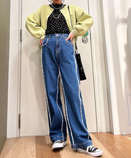 Green　Parks（グリーンパークス）の「・Double　Flagsフリンジラインストレートデニム（デニムパンツ・レディース・インディゴブルー・FREE）」の15枚目の写真