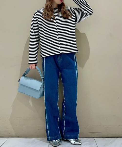 Green　Parks（グリーンパークス）の「・Double　Flagsフリンジラインストレートデニム（デニムパンツ・レディース・インディゴブルー・FREE）」の11枚目の写真