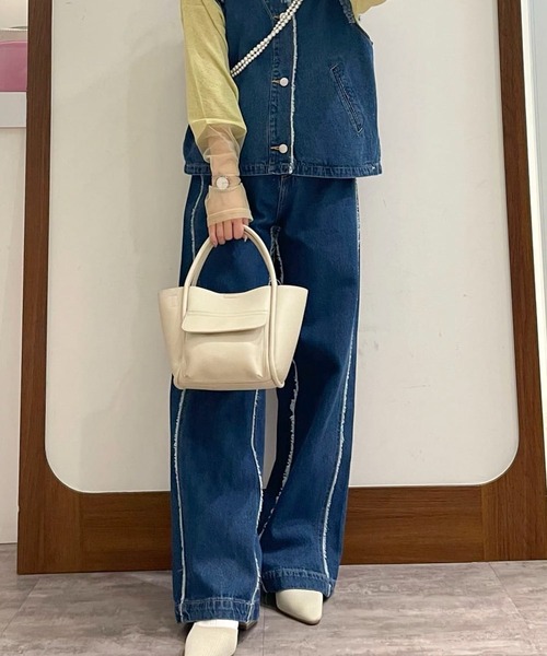 Green　Parks（グリーンパークス）の「・Double　Flagsフリンジラインストレートデニム（デニムパンツ・レディース・インディゴブルー・FREE）」の16枚目の写真