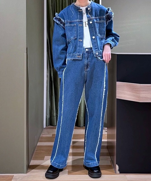 Green　Parks（グリーンパークス）の「・Double　Flagsフリンジラインストレートデニム（デニムパンツ・レディース・インディゴブルー・FREE）」の17枚目の写真