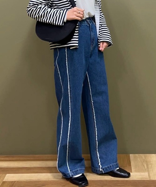 Green　Parks（グリーンパークス）の「・Double　Flagsフリンジラインストレートデニム（デニムパンツ・レディース・インディゴブルー・FREE）」の18枚目の写真