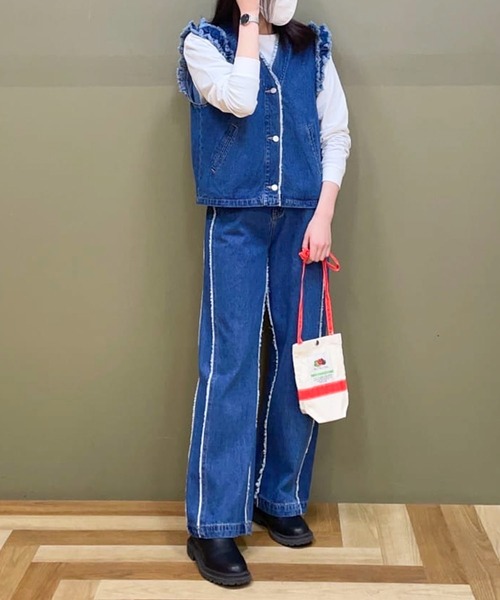 Green　Parks（グリーンパークス）の「・Double　Flagsフリンジラインストレートデニム（デニムパンツ・レディース・インディゴブルー・FREE）」の21枚目の写真