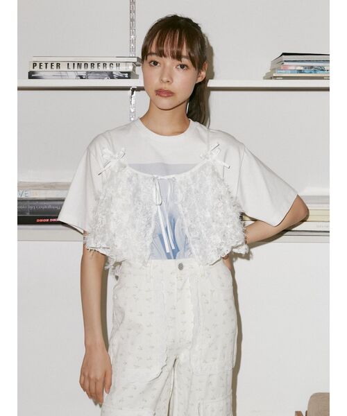 merry jenny（メリージェニー）の「fluffyレースリボンビスチェ（キャミソール・レディース・オフホワイト/ブラック・FREE）」の7枚目の写真