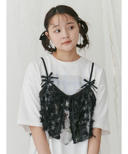 merry jenny（メリージェニー）の「fluffyレースリボンビスチェ（キャミソール・レディース・オフホワイト/ブラック・FREE）」の10枚目の写真