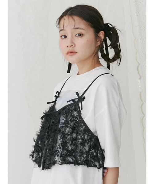 merry jenny（メリージェニー）の「fluffyレースリボンビスチェ（キャミソール・レディース・オフホワイト/ブラック・FREE）」の13枚目の写真