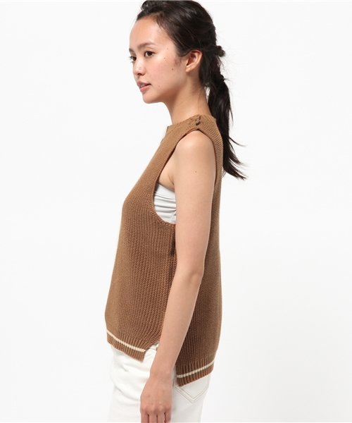 mystic（ミスティック）の「【mystic】片畦タンク（ニット/セーター・レディース・キャメル/オフホワイト/ブラック・ﾌﾘ-）」の5枚目の写真