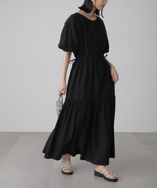 FREE'S MART（フリーズマート）の「[低身長サイズ/Sシリーズ]前後2WAYウエストドロストギャザーワンピース（ワンピース・レディース・ブラック/ホワイト/レッド・SMALL/MEDIUM/X-SMALL）」の5枚目の写真