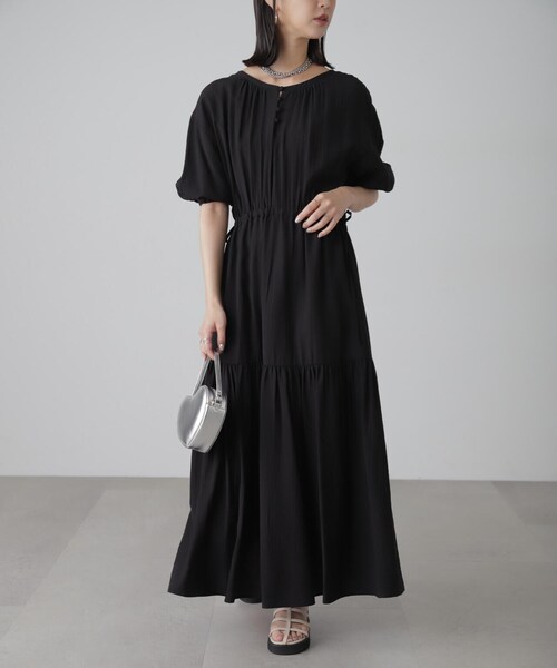 FREE'S MART（フリーズマート）の「[低身長サイズ/Sシリーズ]前後2WAYウエストドロストギャザーワンピース（ワンピース・レディース・ブラック/ホワイト/レッド・SMALL/MEDIUM/X-SMALL）」の6枚目の写真