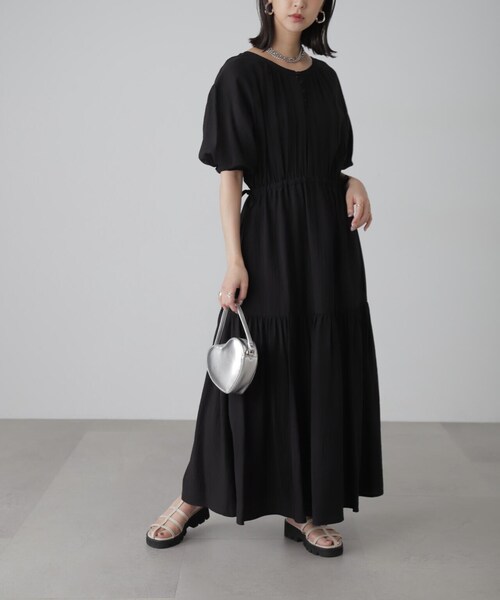 FREE'S MART（フリーズマート）の「[低身長サイズ/Sシリーズ]前後2WAYウエストドロストギャザーワンピース（ワンピース・レディース・ブラック/ホワイト/レッド・SMALL/MEDIUM/X-SMALL）」の7枚目の写真