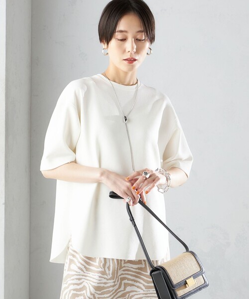 SHIPS(シップス)の「〈手洗い可能〉ジョーゼット ショート スリーブ プルオーバー ◇(Tシャツ/カットソー・レディース・オフホワイト/ブラック/ベージュ系・ONE SIZE)」の15枚目の写真