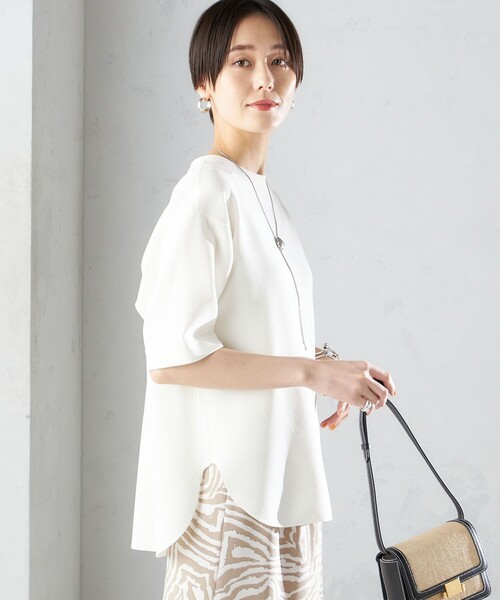 SHIPS(シップス)の「〈手洗い可能〉ジョーゼット ショート スリーブ プルオーバー ◇(Tシャツ/カットソー・レディース・オフホワイト/ブラック/ベージュ系・ONE SIZE)」の16枚目の写真