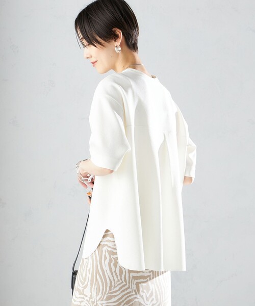 2024 美品ICB☆洗える ジョーゼットジャージー ボウタイ風プルオーバーS白 セール】〈手洗い可能〉ジョーゼット ショート スリーブ プル