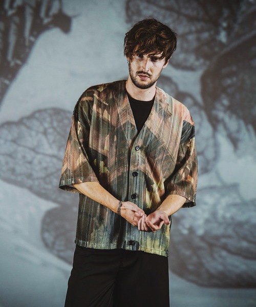 NO ID.（ノーアイディ）の「【NO ID.】All Over Pattern Sheer Knit Cardigan / 総柄 シアー ニット カーディガン（カーディガン/ボレロ・メンズ・ベージュ/ピンク/ブルー・ONE SIZE）」の5枚目の写真