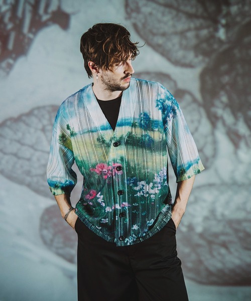 NO ID.（ノーアイディ）の「【NO ID.】All Over Pattern Sheer Knit Cardigan / 総柄 シアー ニット カーディガン（カーディガン/ボレロ・メンズ・ベージュ/ピンク/ブルー・ONE SIZE）」の12枚目の写真