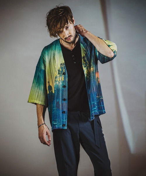 NO ID.（ノーアイディ）の「【NO ID.】All Over Pattern Sheer Knit Cardigan / 総柄 シアー ニット カーディガン（カーディガン/ボレロ・メンズ・ベージュ/ピンク/ブルー・ONE SIZE）」の15枚目の写真