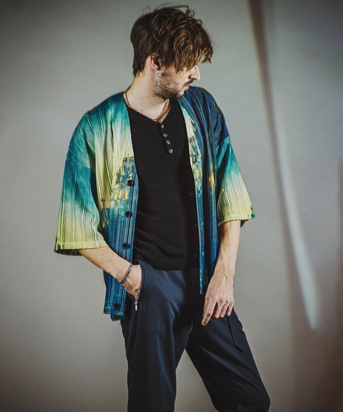 NO ID.（ノーアイディ）の「【NO ID.】All Over Pattern Sheer Knit Cardigan / 総柄 シアー ニット カーディガン（カーディガン/ボレロ・メンズ・ベージュ/ピンク/ブルー・ONE SIZE）」の21枚目の写真