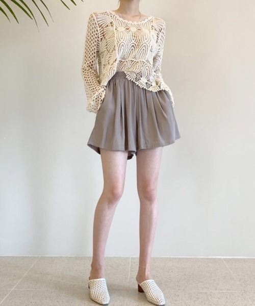 Miniministore(ミニミニストア)の「かぎ編みサマーニット 透かし編みトップス(シャツ/ブラウス・レディース・ベージュ/ホワイト・FREE)」の7枚目の写真