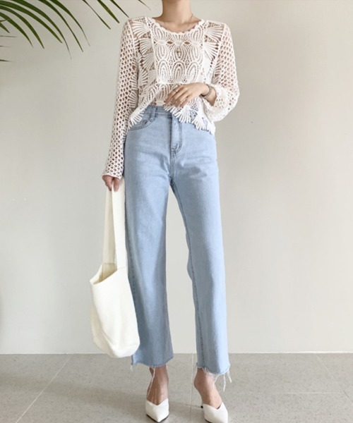 Miniministore(ミニミニストア)の「かぎ編みサマーニット 透かし編みトップス(シャツ/ブラウス・レディース・ベージュ/ホワイト・FREE)」の12枚目の写真