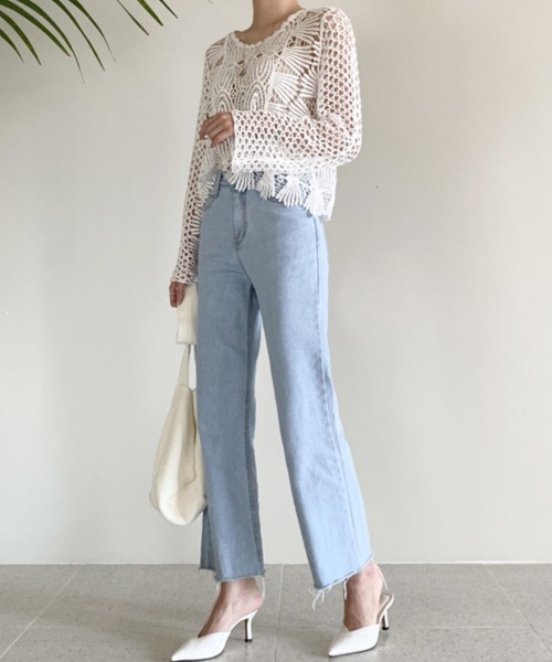 Miniministore(ミニミニストア)の「かぎ編みサマーニット 透かし編みトップス(シャツ/ブラウス・レディース・ベージュ/ホワイト・FREE)」の13枚目の写真