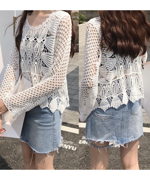 Miniministore(ミニミニストア)の「かぎ編みサマーニット 透かし編みトップス(シャツ/ブラウス・レディース・ベージュ/ホワイト・FREE)」の15枚目の写真