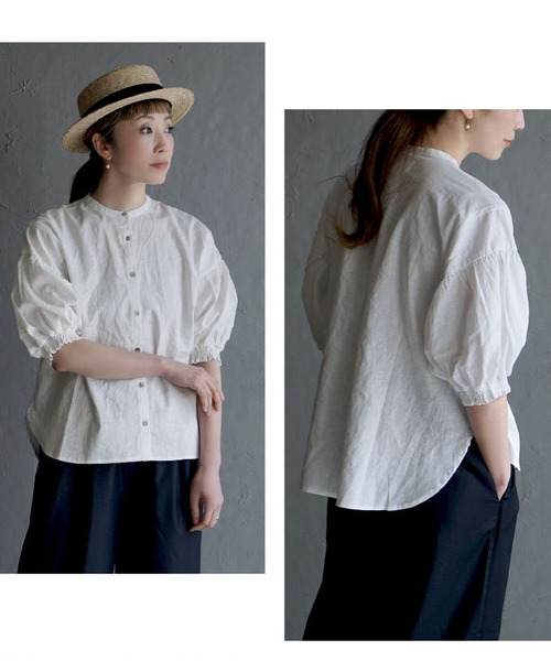 apartment department（アパートメントデパートメント）の「コットン混ラミーリネン シャーリングスリーブブラウス（シャツ/ブラウス・レディース・オフホワイト/ブラック・フリー）」の12枚目の写真