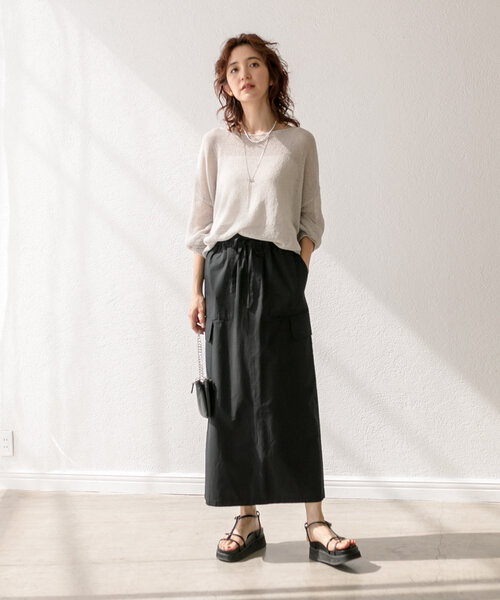 RIVE DROITE(リヴドロワ)の「ドロストカーゴロングスカート(スカート・レディース・ライトベージュ/カーキ/ブラック・38/36)」の4枚目の写真