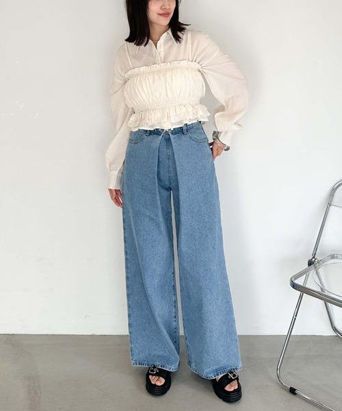 archives（アルシーヴ）の「シアーストライプシャツ×ビスチェ（シャツ/ブラウス・レディース・アイボリー/ブラック/ブルー/グリーン・MEDIUM）」の19枚目の写真