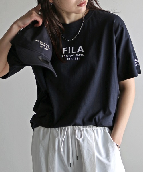 FILA(フィラ)の「FILAロゴプリントTシャツ(Tシャツ/カットソー・レディース・ブラック/ピンク/ホワイト/ネイビー/スミクロ/杢グレー/オフホワイト・XL/L/M)」の6枚目の写真