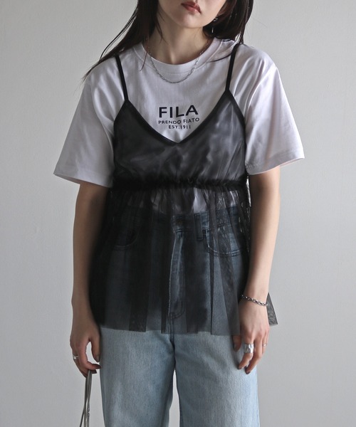 FILA(フィラ)の「FILAロゴプリントTシャツ(Tシャツ/カットソー・レディース・ブラック/ピンク/ホワイト/ネイビー/スミクロ/杢グレー/オフホワイト・XL/L/M)」の1枚目の写真