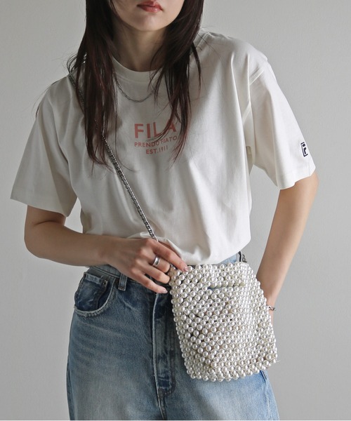 FILA(フィラ)の「FILAロゴプリントTシャツ(Tシャツ/カットソー・レディース・ブラック/ピンク/ホワイト/ネイビー/スミクロ/杢グレー/オフホワイト・XL/L/M)」の2枚目の写真