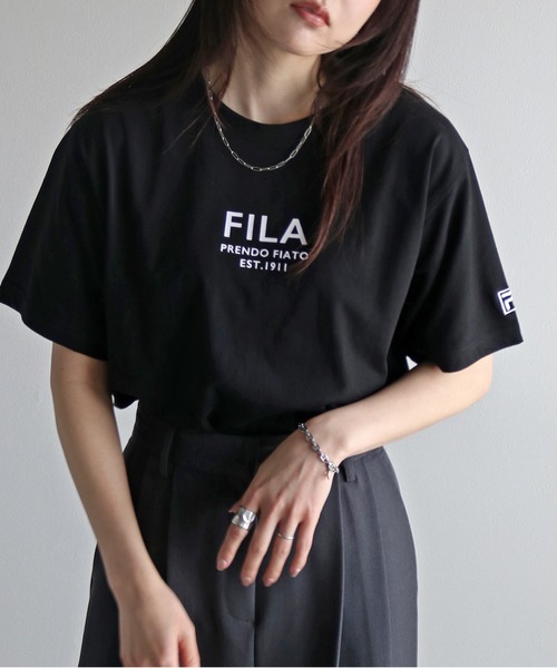 FILA(フィラ)の「FILAロゴプリントTシャツ(Tシャツ/カットソー・レディース・ブラック/ピンク/ホワイト/ネイビー/スミクロ/杢グレー/オフホワイト・XL/L/M)」の3枚目の写真