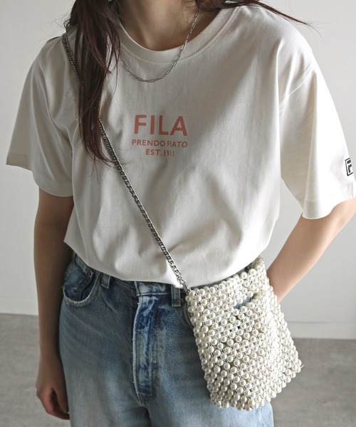 FILA(フィラ)の「FILAロゴプリントTシャツ(Tシャツ/カットソー・レディース・ブラック/ピンク/ホワイト/ネイビー/スミクロ/杢グレー/オフホワイト・XL/L/M)」の11枚目の写真