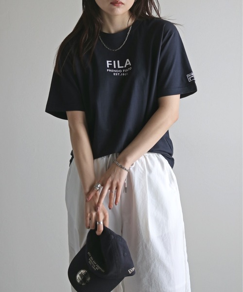 FILA(フィラ)の「FILAロゴプリントTシャツ(Tシャツ/カットソー・レディース・ブラック/ピンク/ホワイト/ネイビー/スミクロ/杢グレー/オフホワイト・XL/L/M)」の21枚目の写真