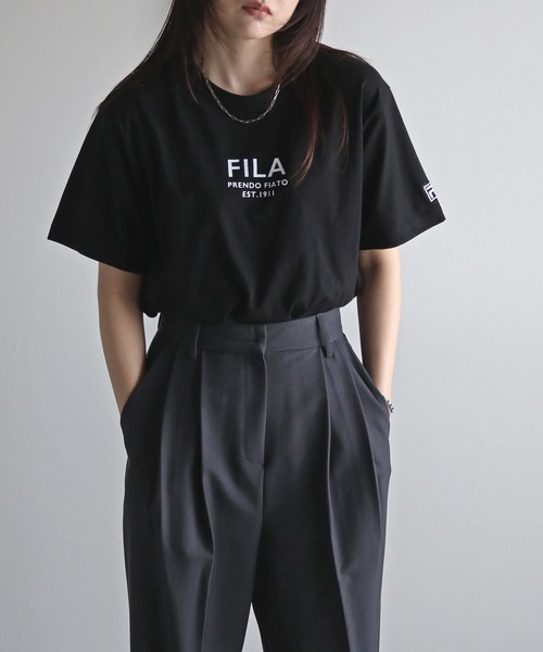 FILA(フィラ)の「FILAロゴプリントTシャツ(Tシャツ/カットソー・レディース・ブラック/ピンク/ホワイト/ネイビー/スミクロ/杢グレー/オフホワイト・XL/L/M)」の9枚目の写真