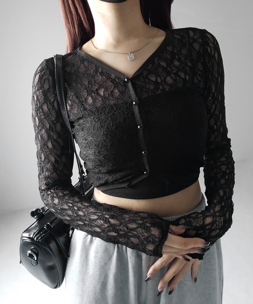 mocha2点ランダムメッシュショートボレロ黒白 ランダムメッシュショートボレロ ブラック emmy ZARA