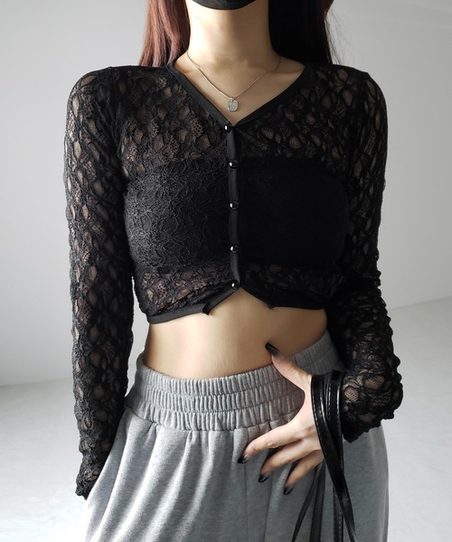 me+em select(ミームセレクト)の「【 2color 】フロントボタンショートレースカーディガン / front button short lace cardigan(カーディガン/ボレロ・レディース・ブラック/ホワイト・FREE)」の8枚目の写真
