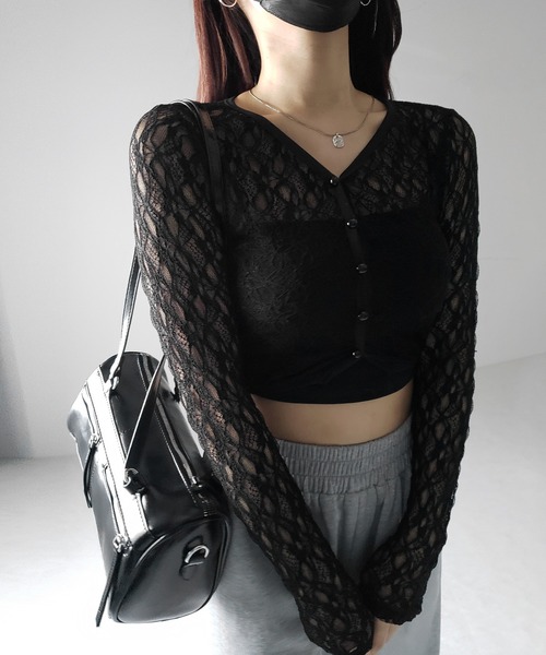 me+em select(ミームセレクト)の「【 2color 】フロントボタンショートレースカーディガン / front button short lace cardigan(カーディガン/ボレロ・レディース・ブラック/ホワイト・FREE)」の9枚目の写真