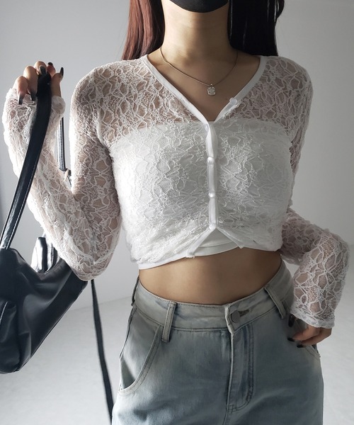 me+em select(ミームセレクト)の「【 2color 】フロントボタンショートレースカーディガン / front button short lace cardigan(カーディガン/ボレロ・レディース・ブラック/ホワイト・FREE)」の18枚目の写真