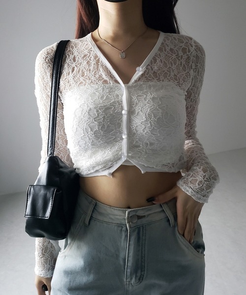 me+em select(ミームセレクト)の「【 2color 】フロントボタンショートレースカーディガン / front button short lace cardigan(カーディガン/ボレロ・レディース・ブラック/ホワイト・FREE)」の19枚目の写真