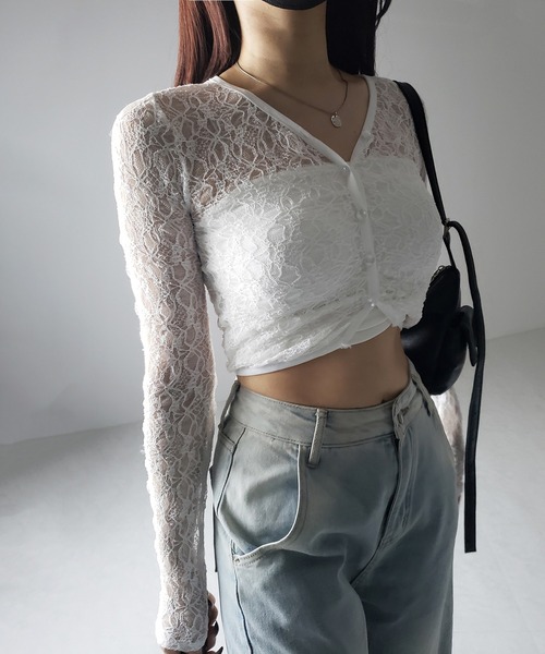 me+em select(ミームセレクト)の「【 2color 】フロントボタンショートレースカーディガン / front button short lace cardigan(カーディガン/ボレロ・レディース・ブラック/ホワイト・FREE)」の20枚目の写真