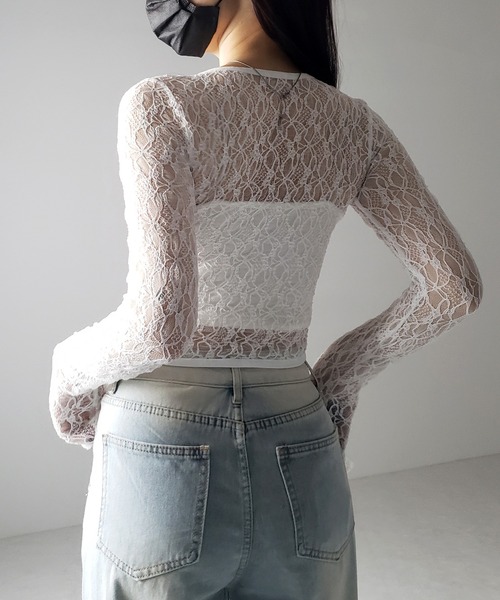 me+em select(ミームセレクト)の「【 2color 】フロントボタンショートレースカーディガン / front button short lace cardigan(カーディガン/ボレロ・レディース・ブラック/ホワイト・FREE)」の21枚目の写真