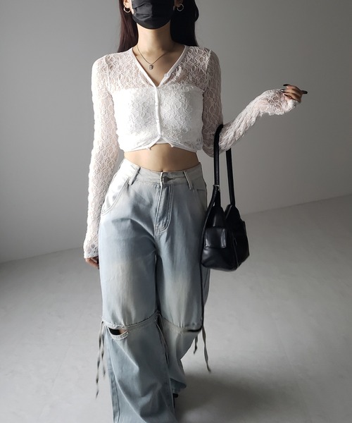 me+em select(ミームセレクト)の「【 2color 】フロントボタンショートレースカーディガン / front button short lace cardigan(カーディガン/ボレロ・レディース・ブラック/ホワイト・FREE)」の22枚目の写真